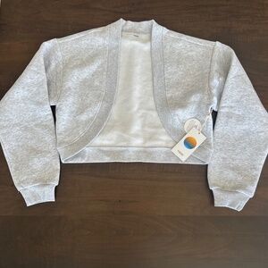 Vuori Restore Shrug Pale Grey Heather Cropped Fleece Cardi Women's Sz XS NEW